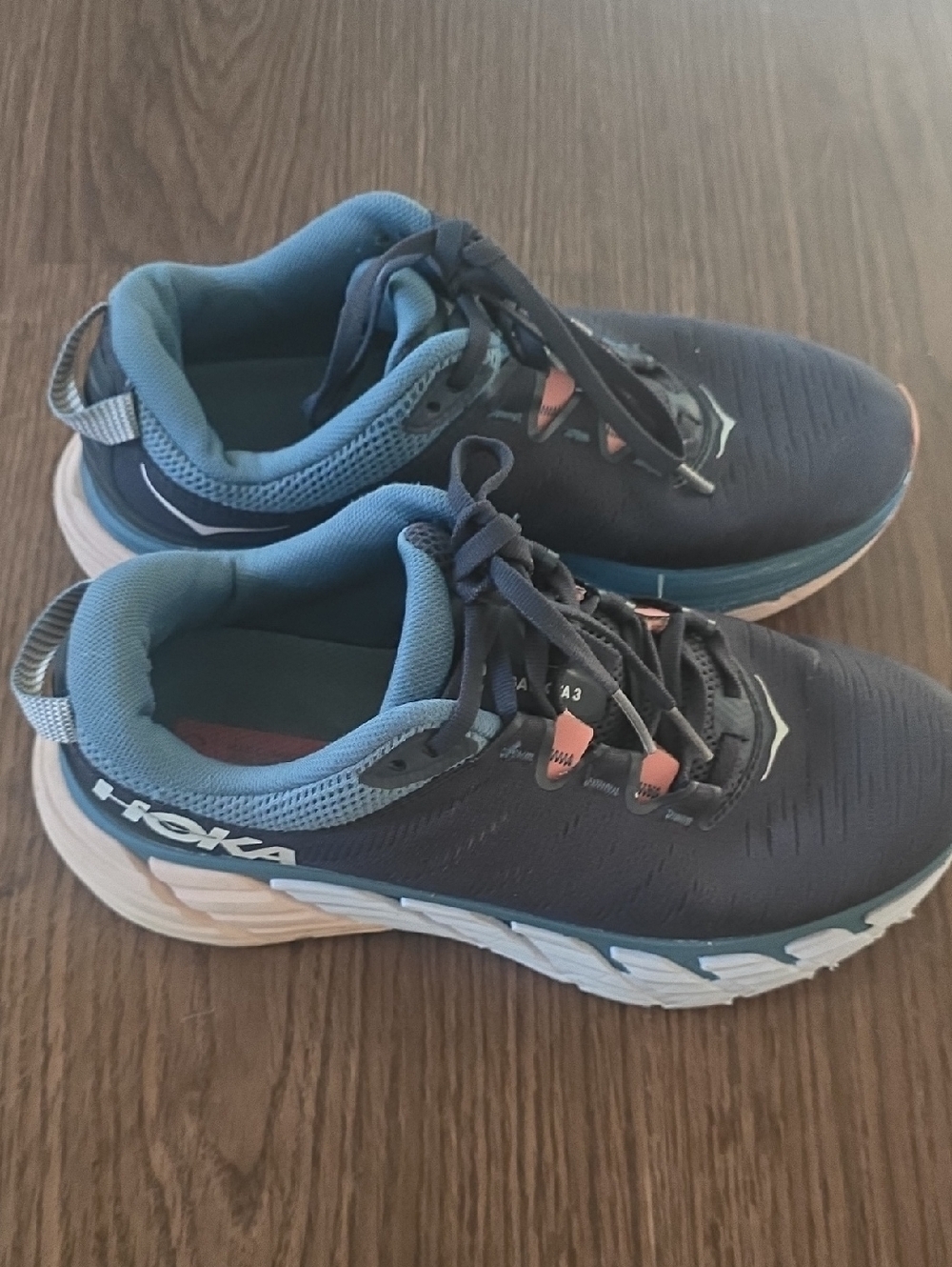 Hoka‎ Light Blue & Navy Women's Running Shoe with Pink Insole Accent